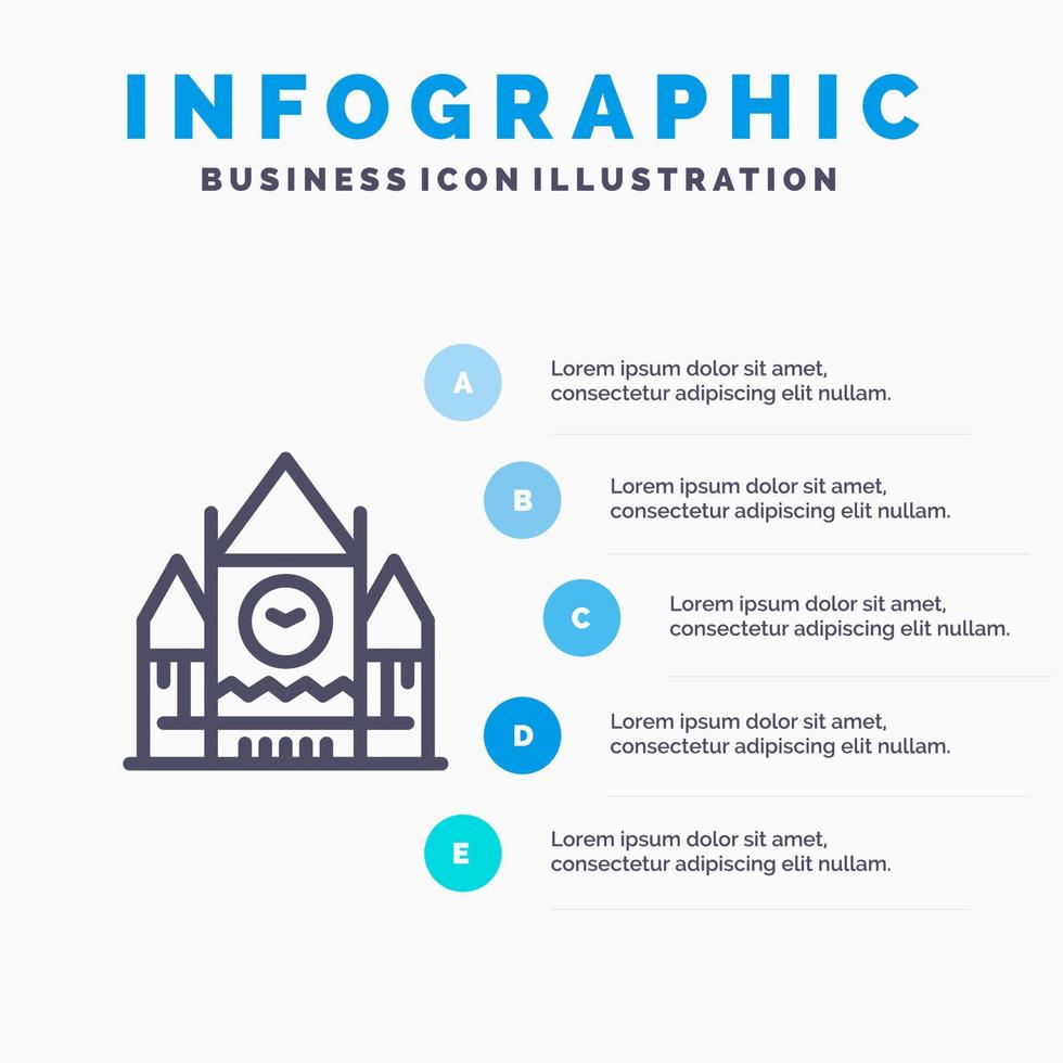 Canada Centre Block Government Landmark Line icon with 5 steps presentation infographics Background vector