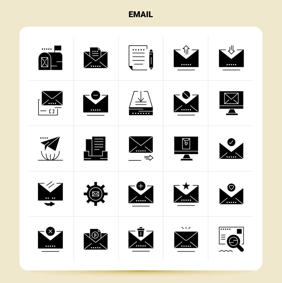 Solid 25 EMail Icon set Vector Glyph Style Design Black Icons Set Web and Mobile Business ideas design Vector Illustration