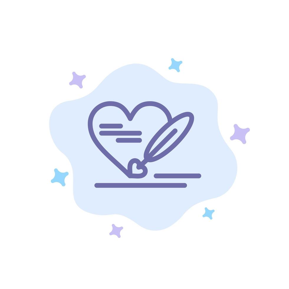 Pen Love Heart Wedding Blue Icon on Abstract Cloud Background vector