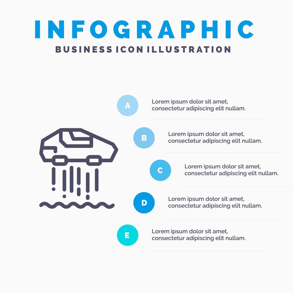 Hover car Personal Car Technology Line icon with 5 steps presentation infographics Background vector