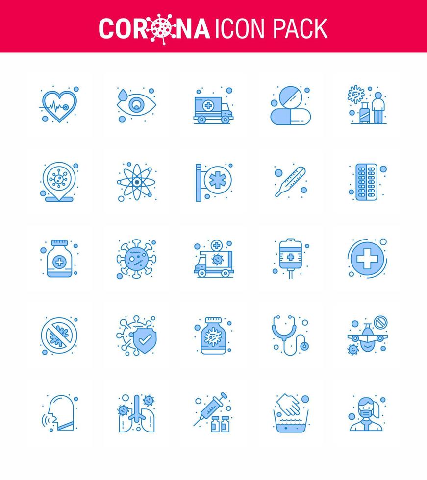 Corona virus disease 25 Blue icon pack suck as infection pill ambulance medicine capsule viral coronavirus 2019nov disease Vector Design Elements