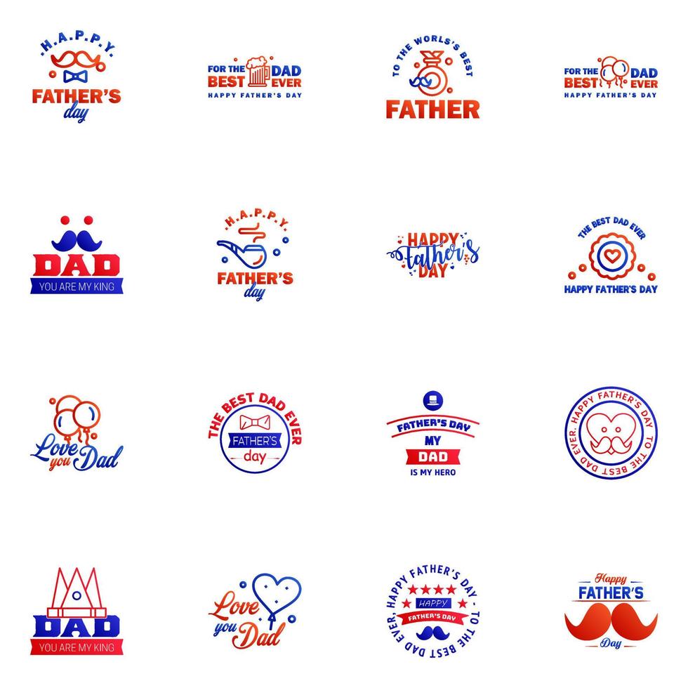 Happy fathers day greeting cards set 16 Blue and red Vector typography lettering Usable for banners print You are the best dad text design Editable Vector Design Elements