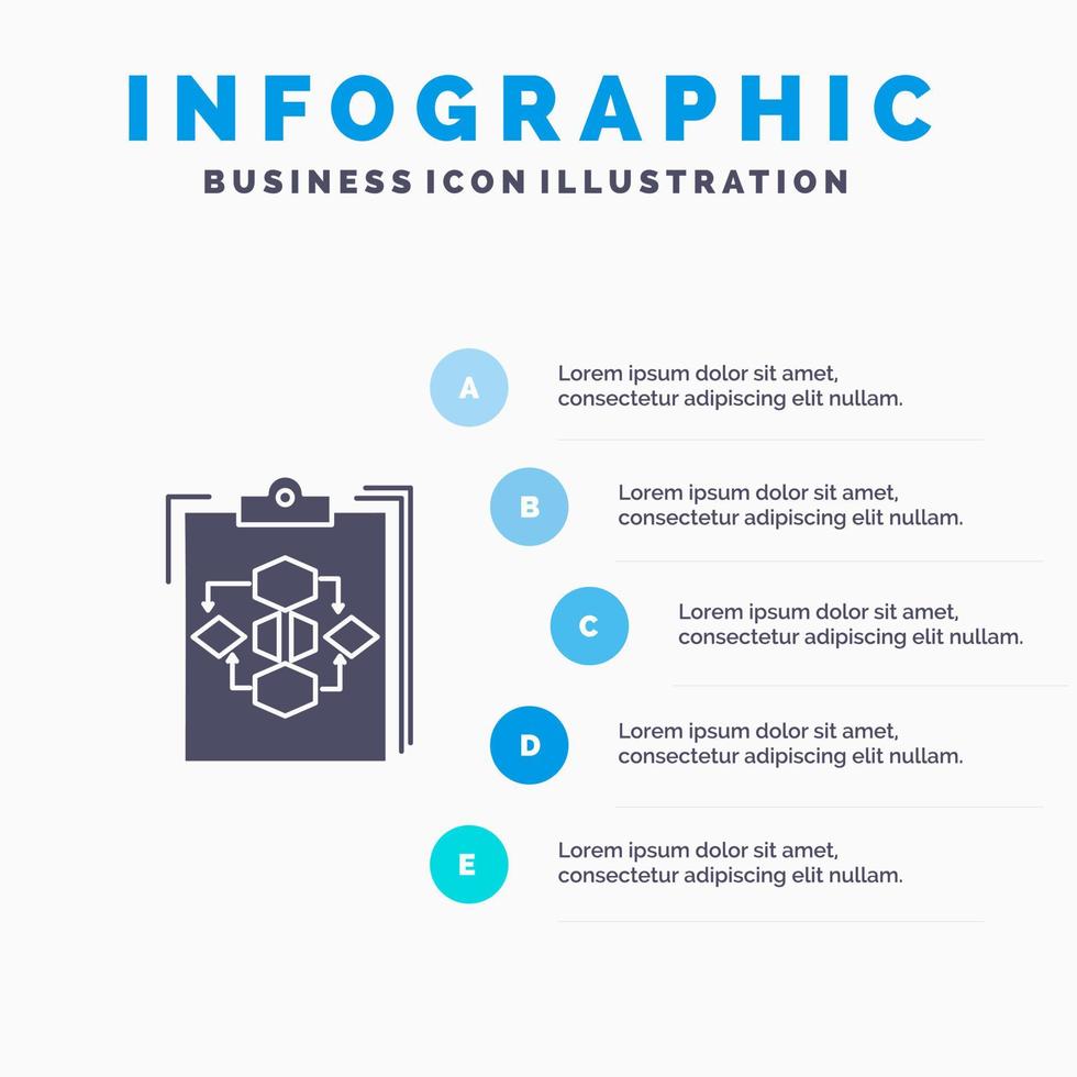 portapapeles negocio diagrama flujo proceso trabajo flujo de trabajo sólido icono infografía 5 pasos presentación antecedentes vector