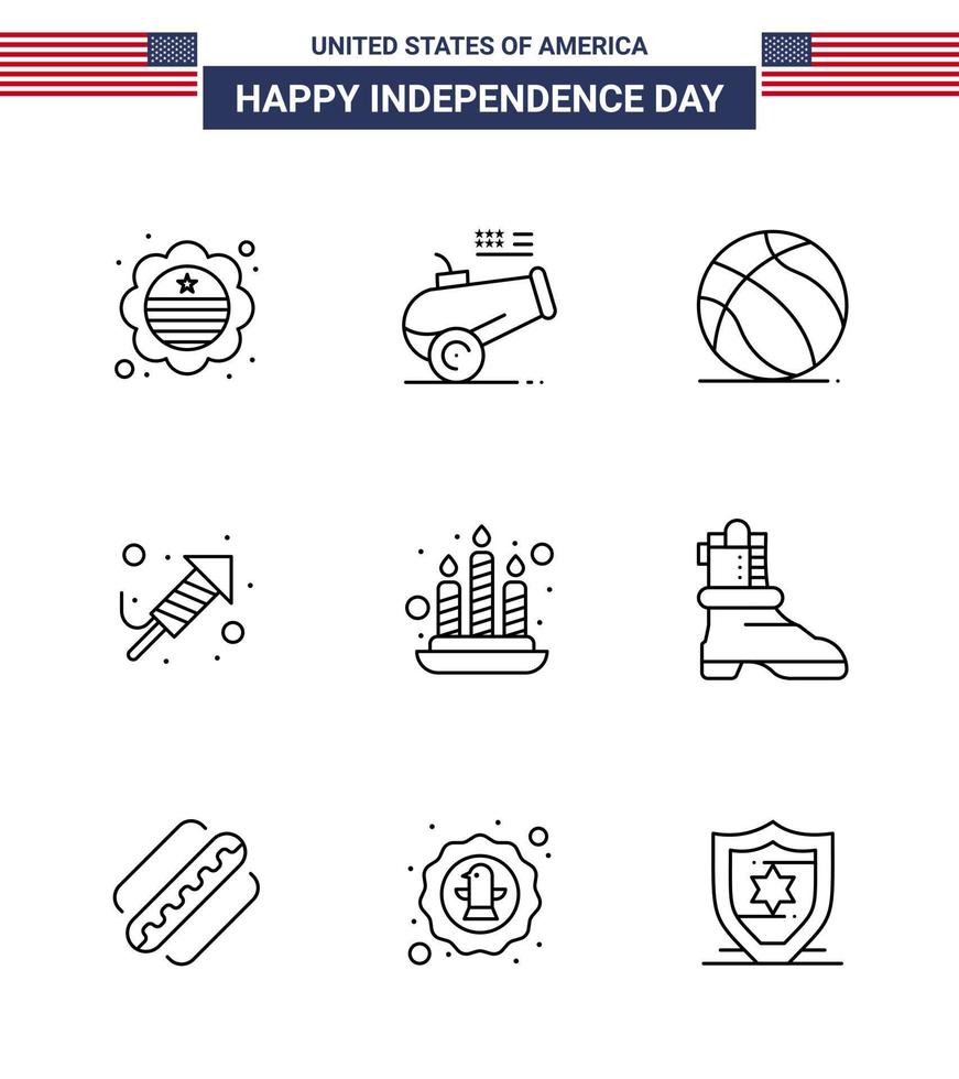 Happy Independence Day 9 Lines Icon Pack for Web and Print fire day football festival fire work Editable USA Day Vector Design Elements