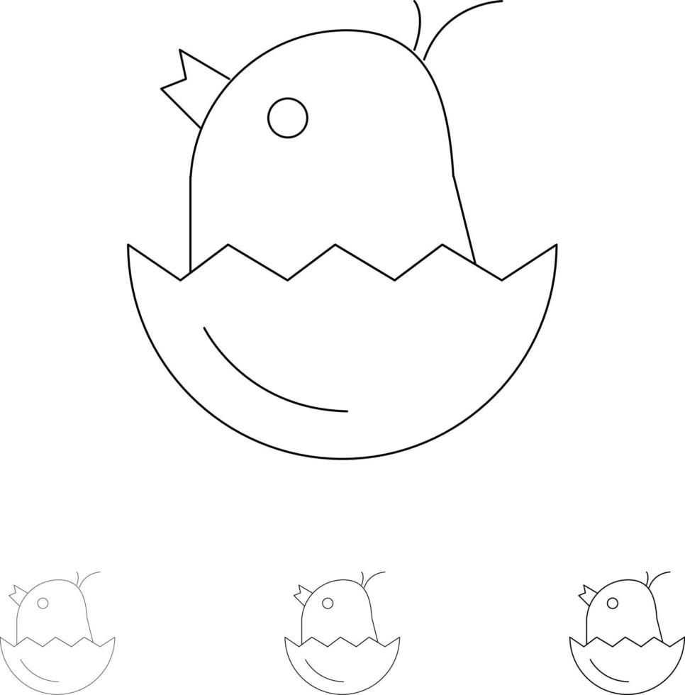 Chicken Easter Baby Happy Bold and thin black line icon set vector