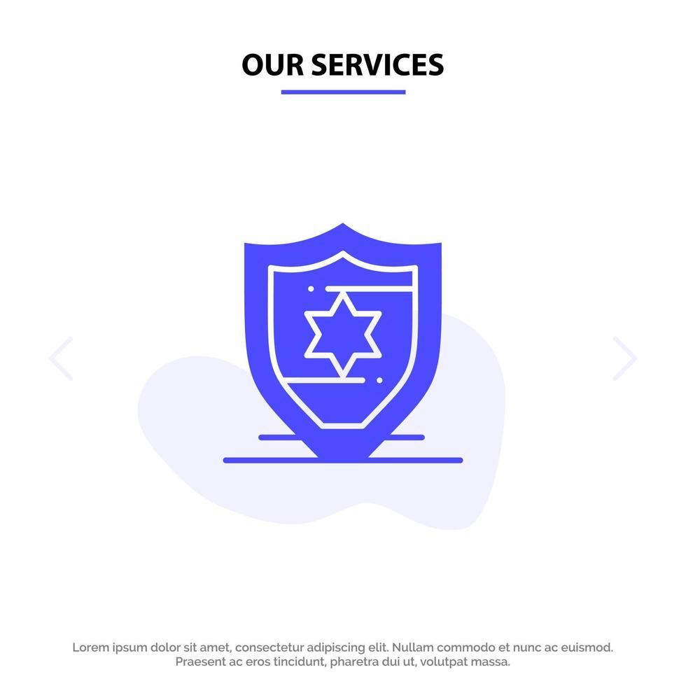 Our Services American Protection Shield Solid Glyph Icon Web card Template vector