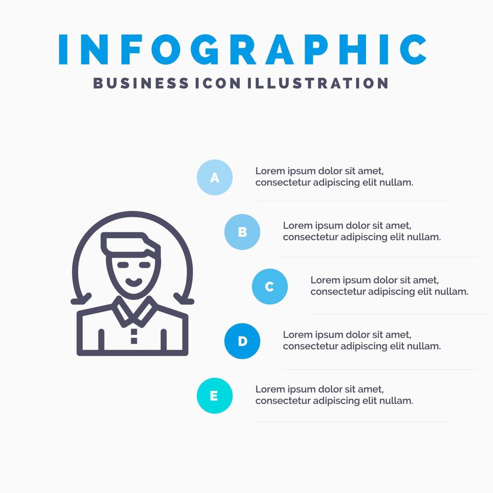 plantilla de infografía azul de servicios de cliente masculino de usuario plantilla de icono de línea de vector de 5 pasos