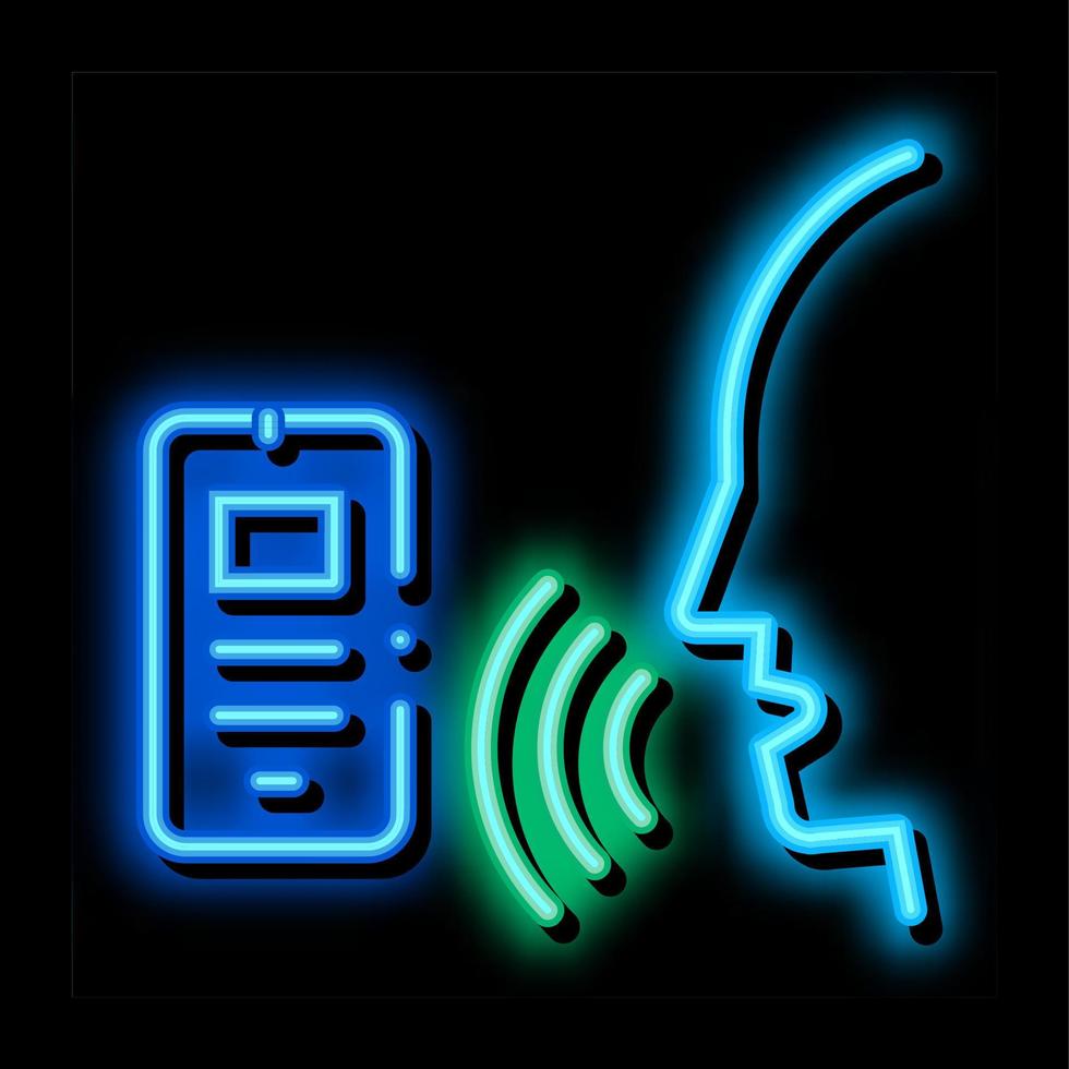 ilustración de icono de brillo de neón de control de voz de teléfono inteligente vector