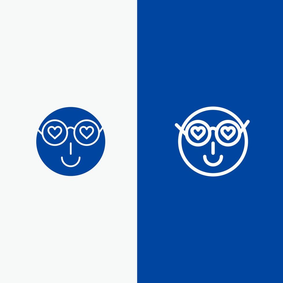 Smiley Emojis Love Cute User Line and Glyph Solid icon Blue banner Line and Glyph Solid icon Blue banner vector