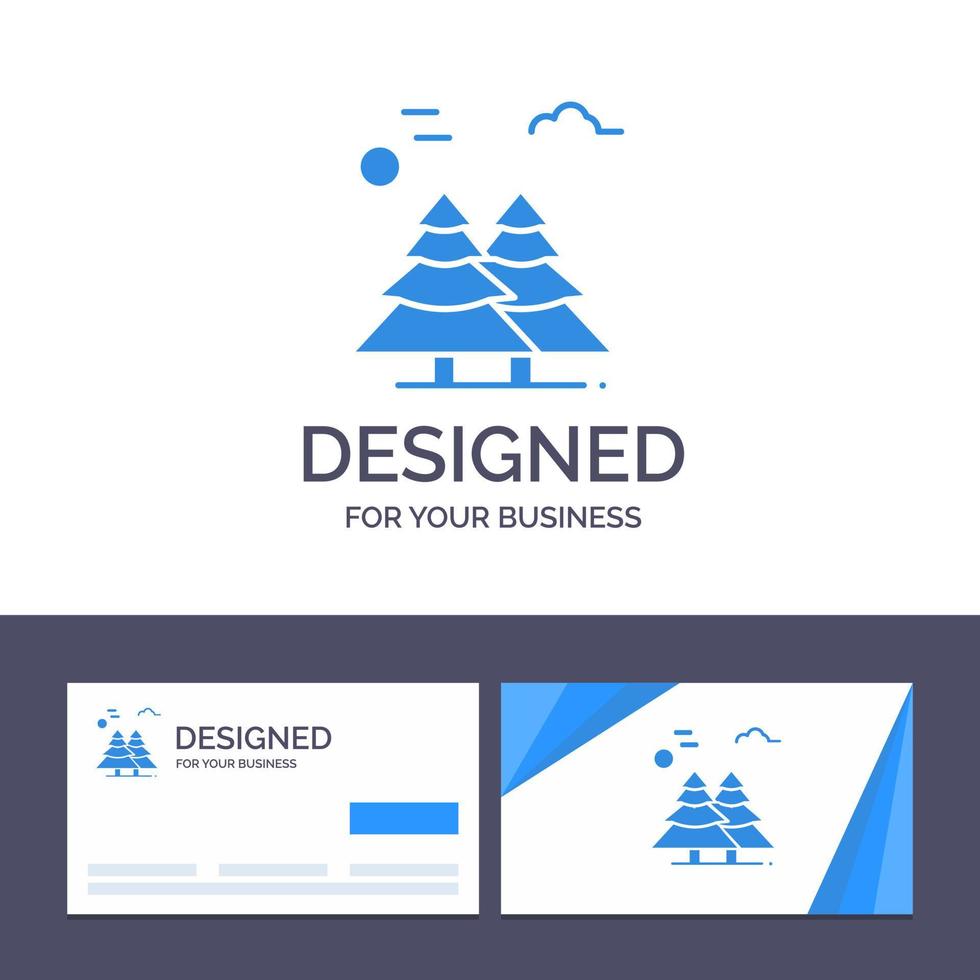 Creative Business Card and Logo template Alpine Arctic Canada Pine Trees Scandinavia Vector Illustration