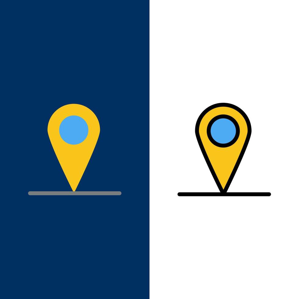 iconos de interfaz de mapa de ubicación plano y conjunto de iconos rellenos de línea vector fondo azul