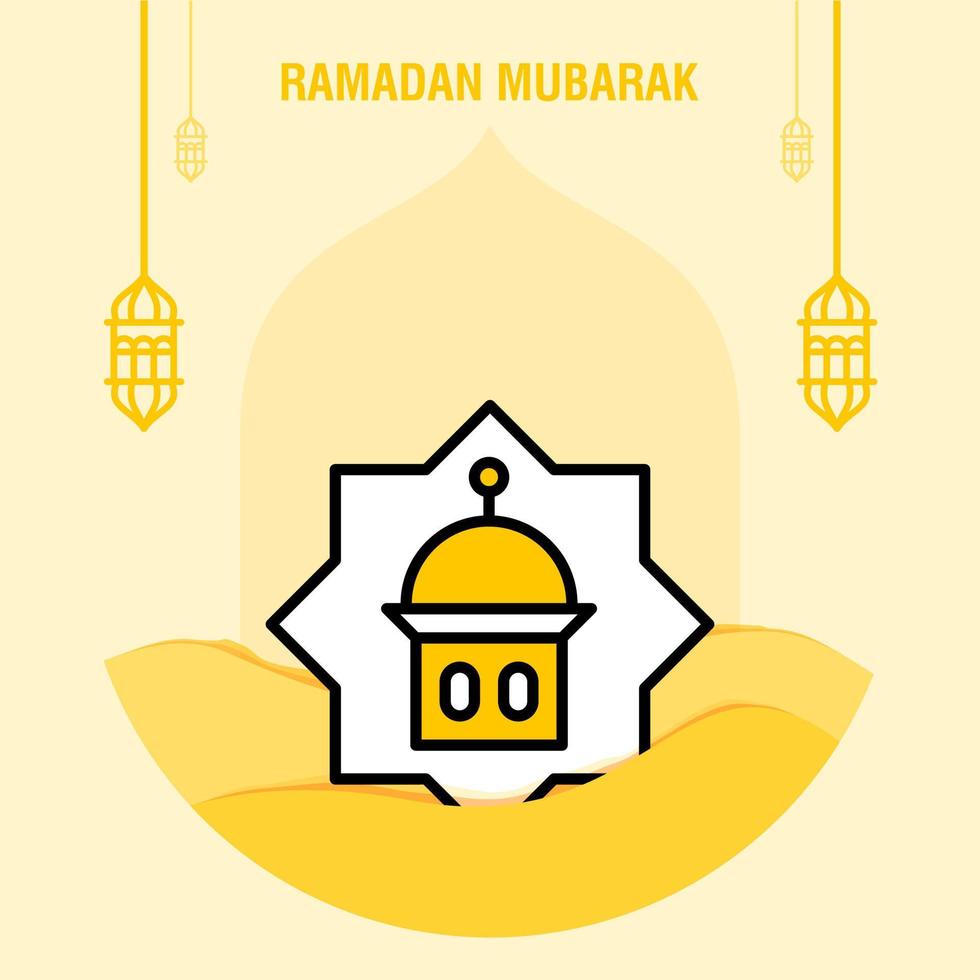 plantilla de saludo ramadan kareem media luna islámica y linterna árabe ilustración vectorial vector