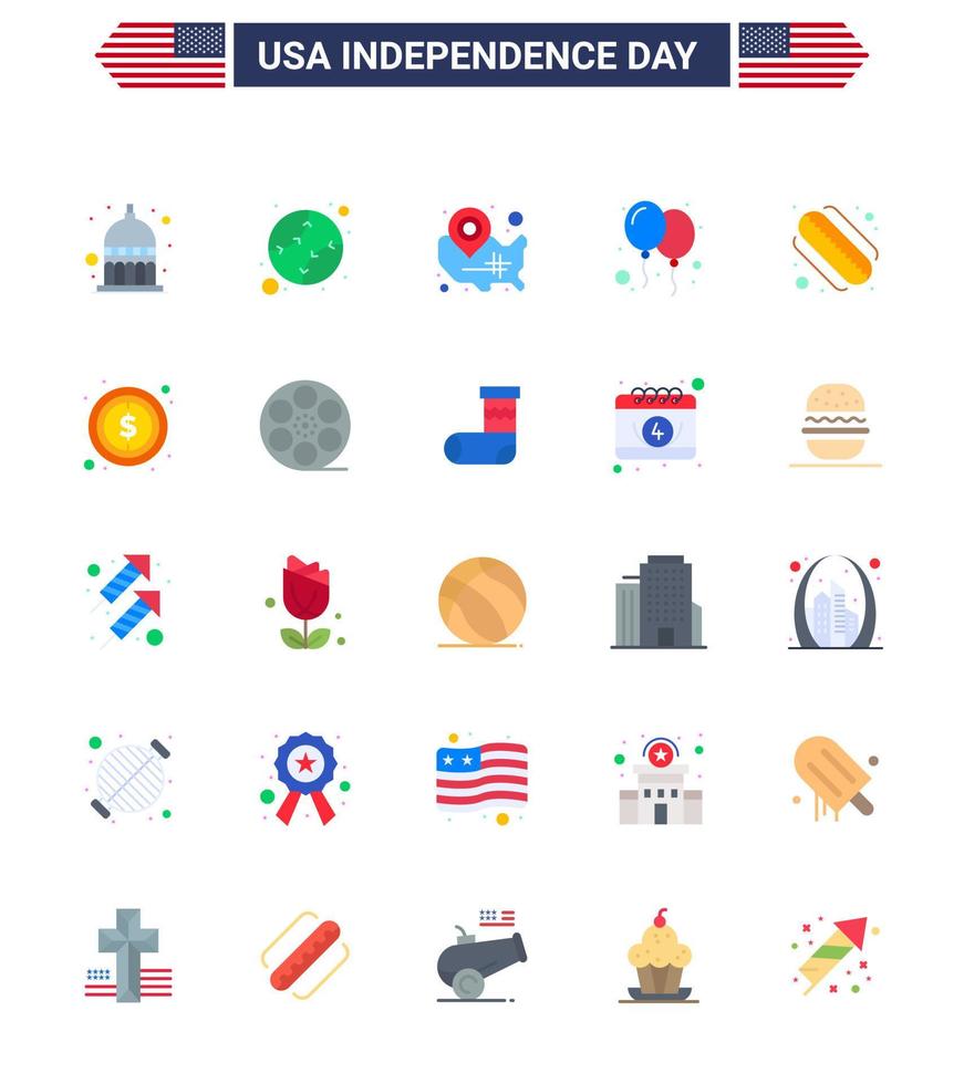 feliz día de la independencia 4 de julio conjunto de 25 pisos pictograma americano del mapa del día americano celebrar pin de ubicación editable elementos de diseño vectorial del día de estados unidos vector