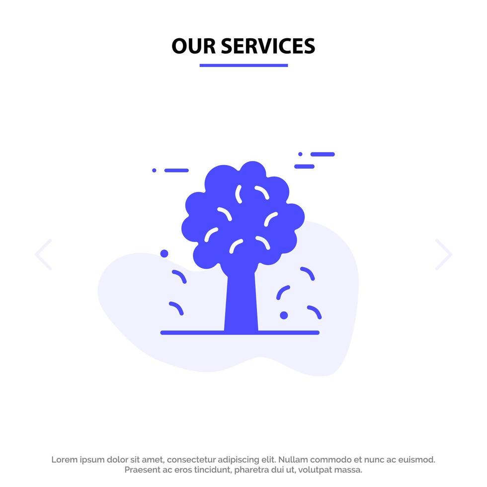 nuestros servicios ártico alpino canadá pinos escandinavia icono de glifo sólido plantilla de tarjeta web vector