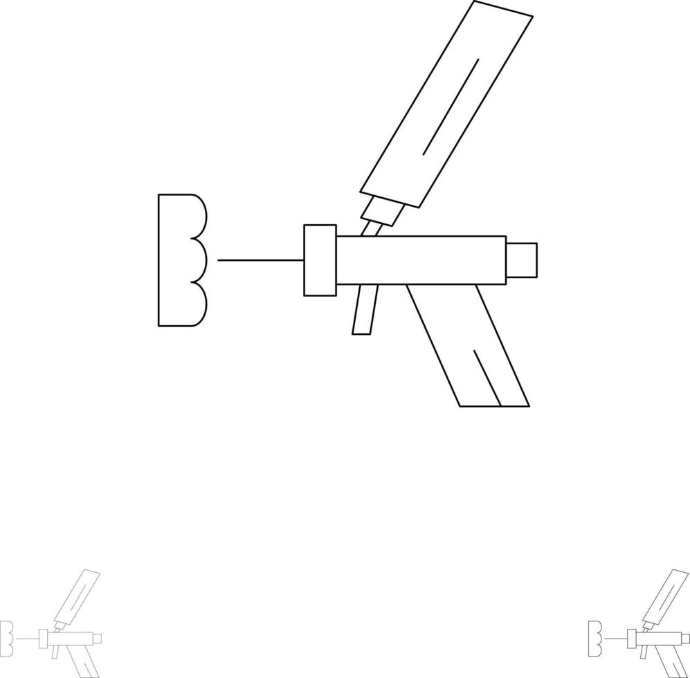 pistola de espuma construcción construcción herramienta de reparación de espuma pistola audaz y delgada línea negra conjunto de iconos vector