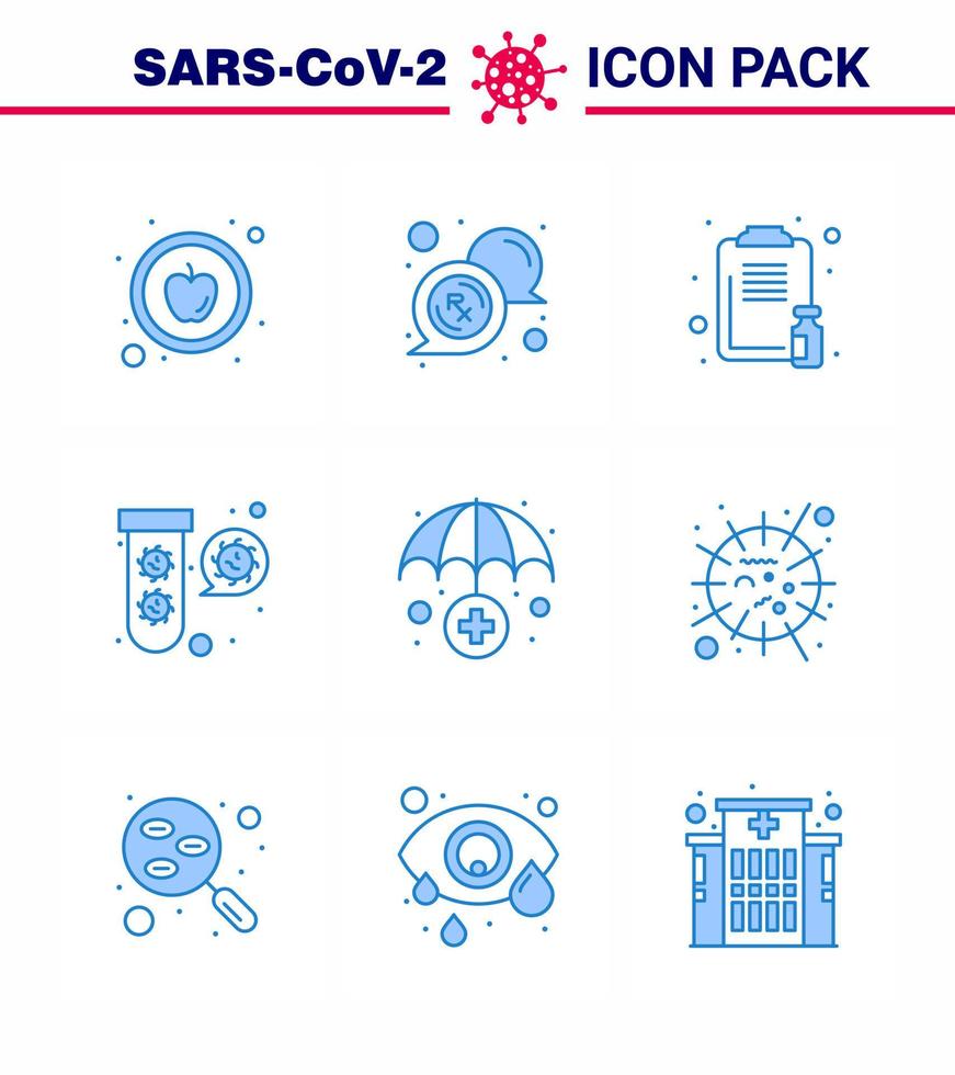 CORONAVIRUS 9 Blue Icon set on the theme of Corona epidemic contains icons such as insurance tubes healthcare fuild bacteria viral coronavirus 2019nov disease Vector Design Elements