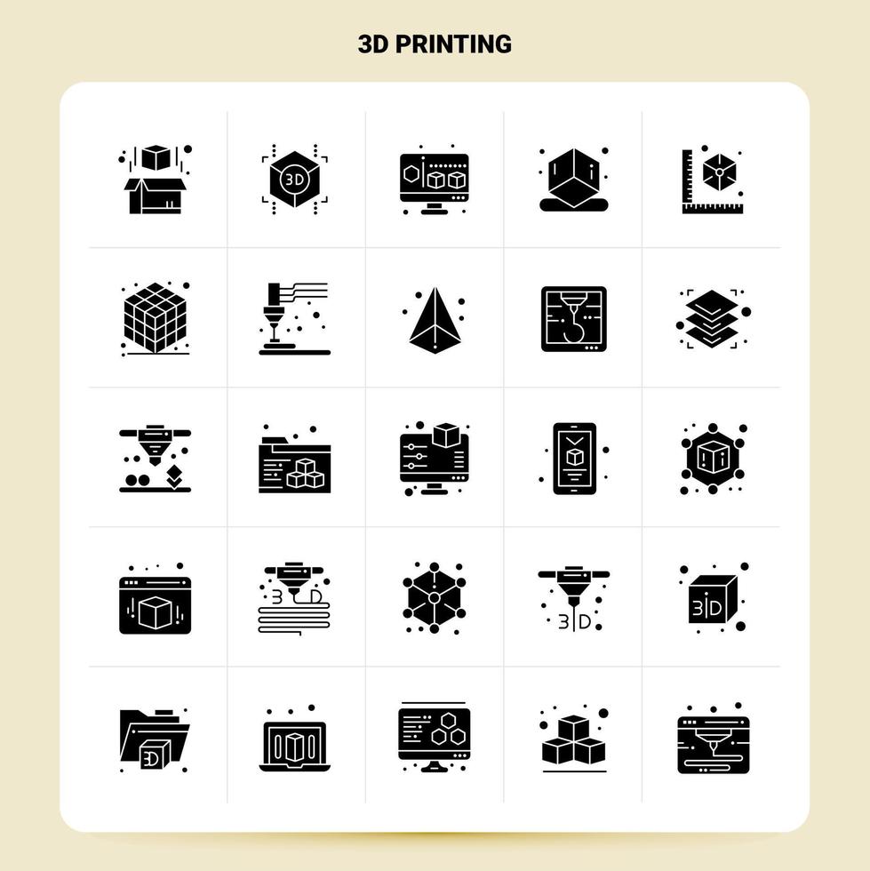 Solid 25 3d Printing Icon set Vector Glyph Style Design Black Icons Set Web and Mobile Business ideas design Vector Illustration