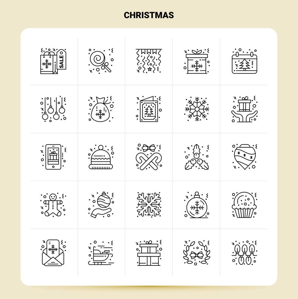 OutLine 25 Christmas Icon set Vector Line Style Design Black Icons Set Linear pictogram pack Web and Mobile Business ideas design Vector Illustration