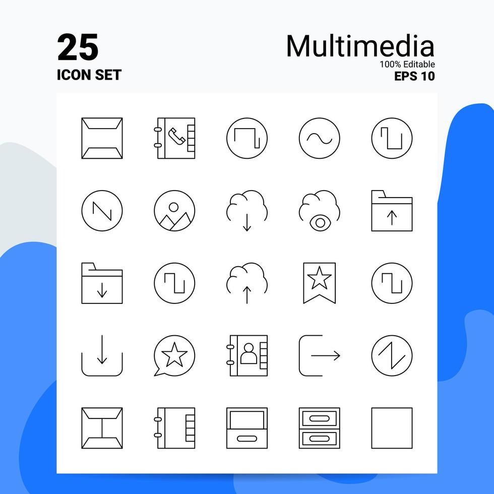 25 Multimedia Icon Set 100 Editable EPS 10 Files Business Logo Concept Ideas Line icon design vector