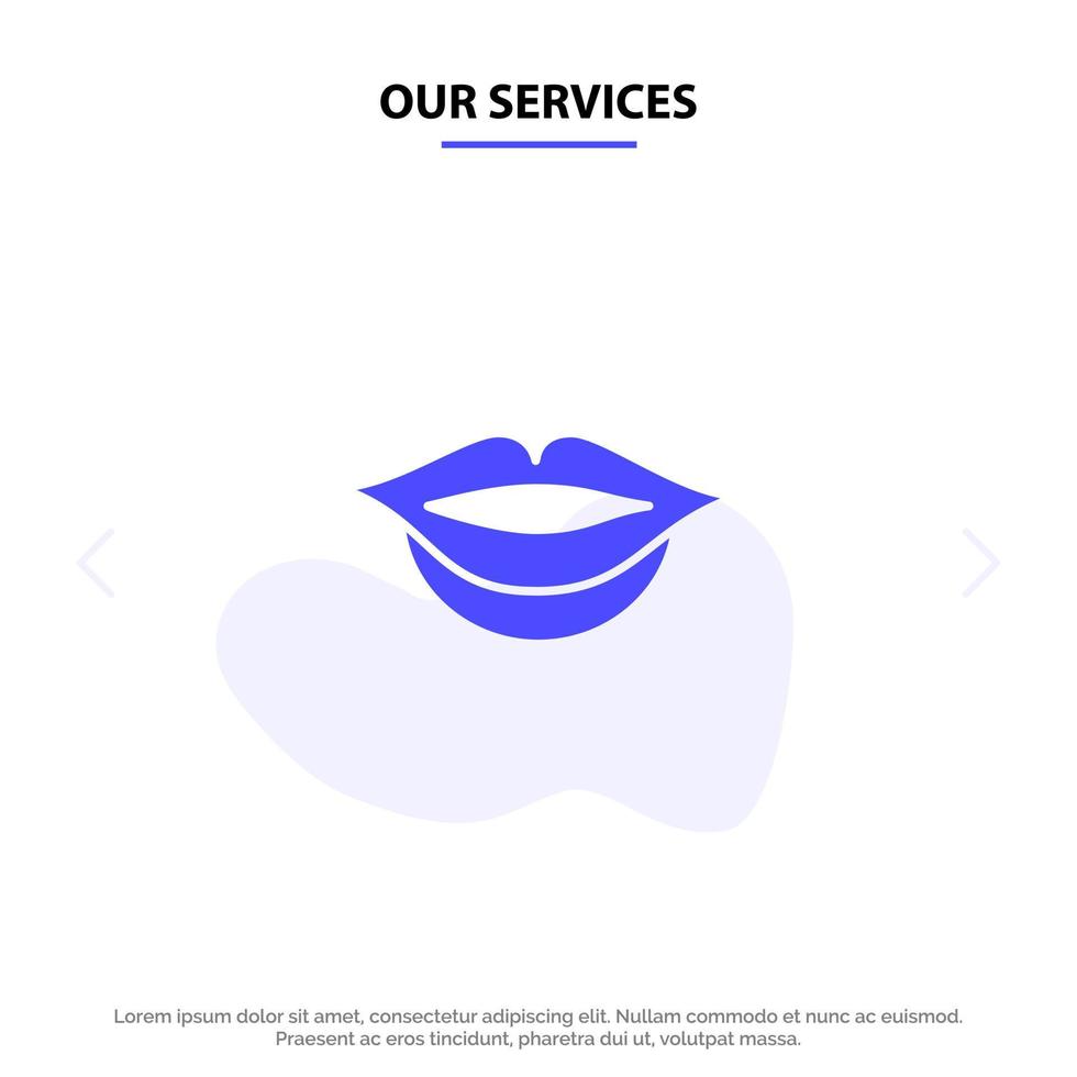 nuestros servicios labios niña icono de glifo sólido plantilla de tarjeta web vector