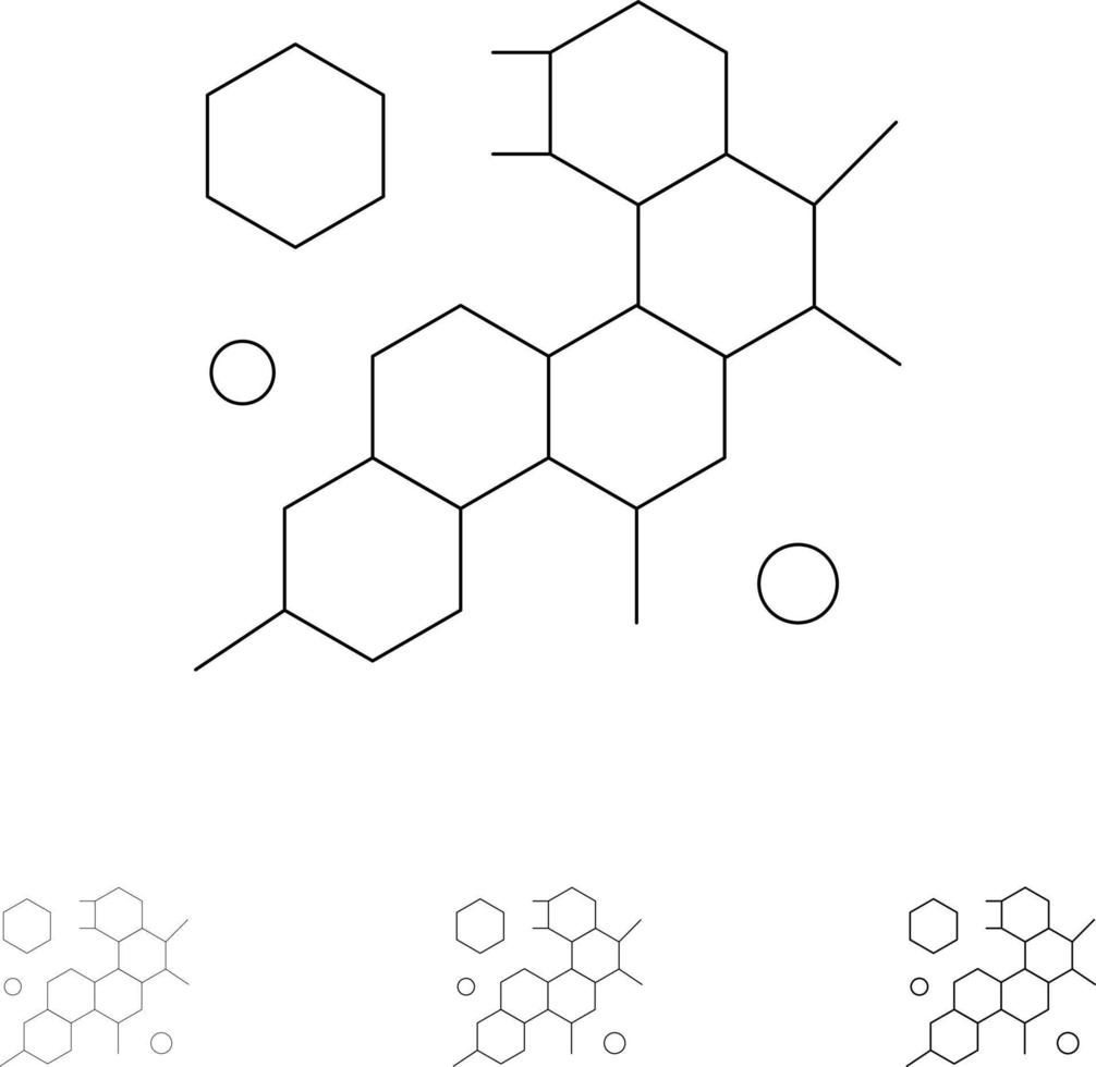 conjunto de iconos de línea negra audaz y delgada de ciencia de molécula celular vector