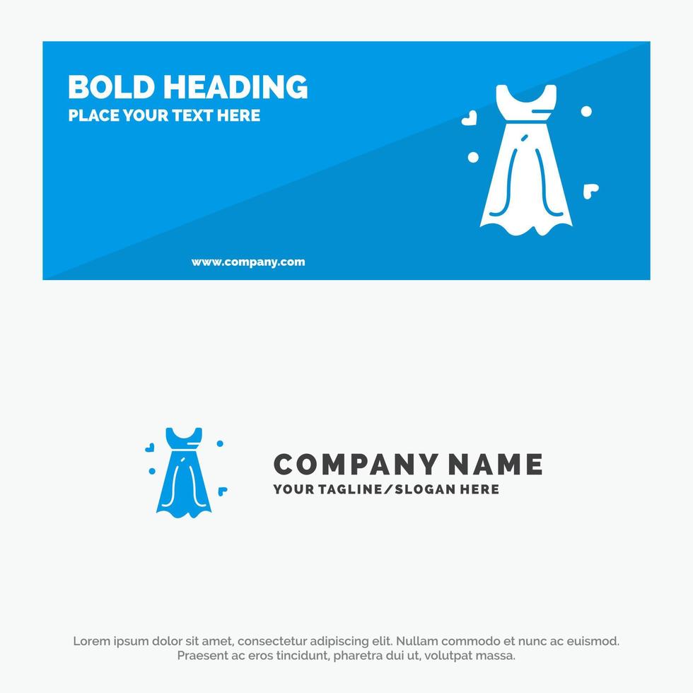 vestido mujer vestido de novia boda icono sólido sitio web banner y plantilla de logotipo de empresa vector