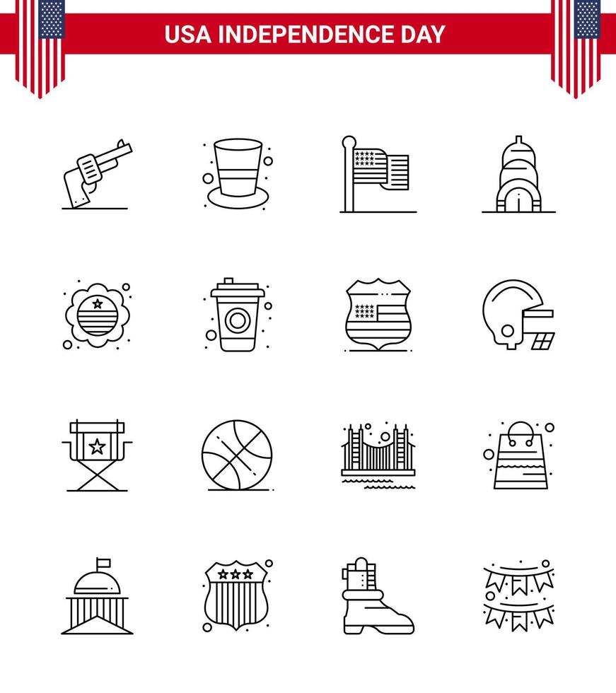 Pack of 16 creative USA Independence Day related Lines of international flag country american usa chrysler Editable USA Day Vector Design Elements