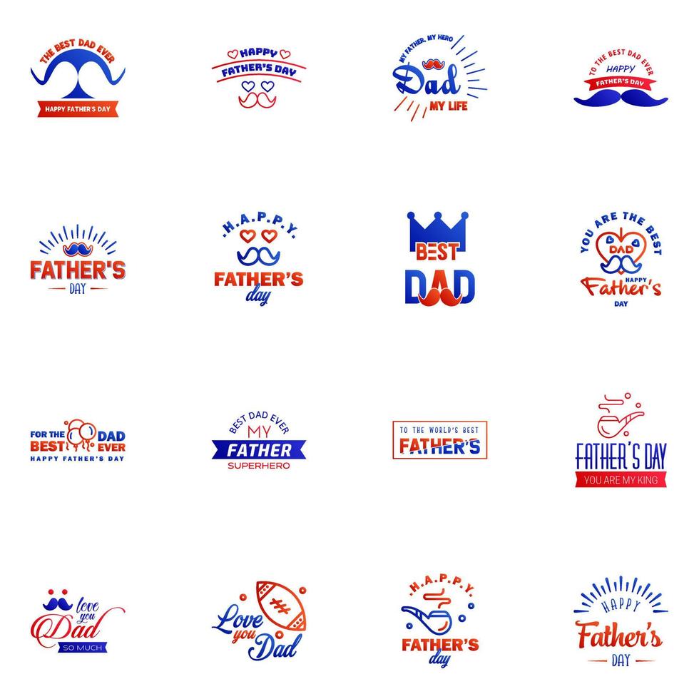 Happy Fathers Day vector hand lettering 16 Blue and red Calligraphy illustration for greeting card festival poster etc Editable Vector Design Elements