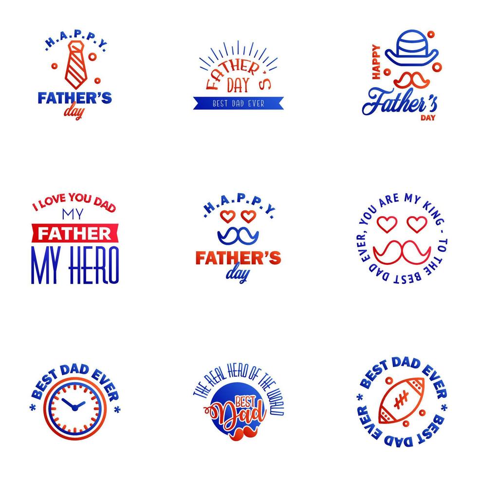 happy fathers day 9 Blue and red text design Vector calligraphy Typography poster Usable as background Editable Vector Design Elements