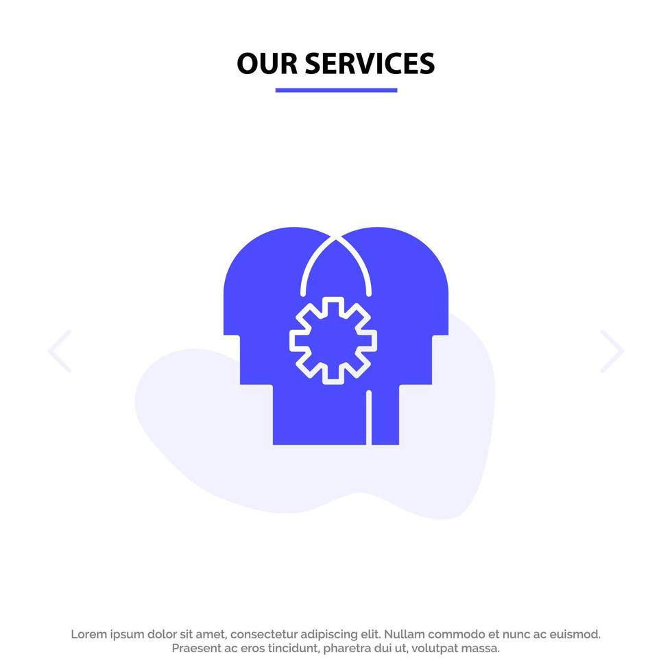 Our Services Brain Control Mind Setting Solid Glyph Icon Web card Template vector