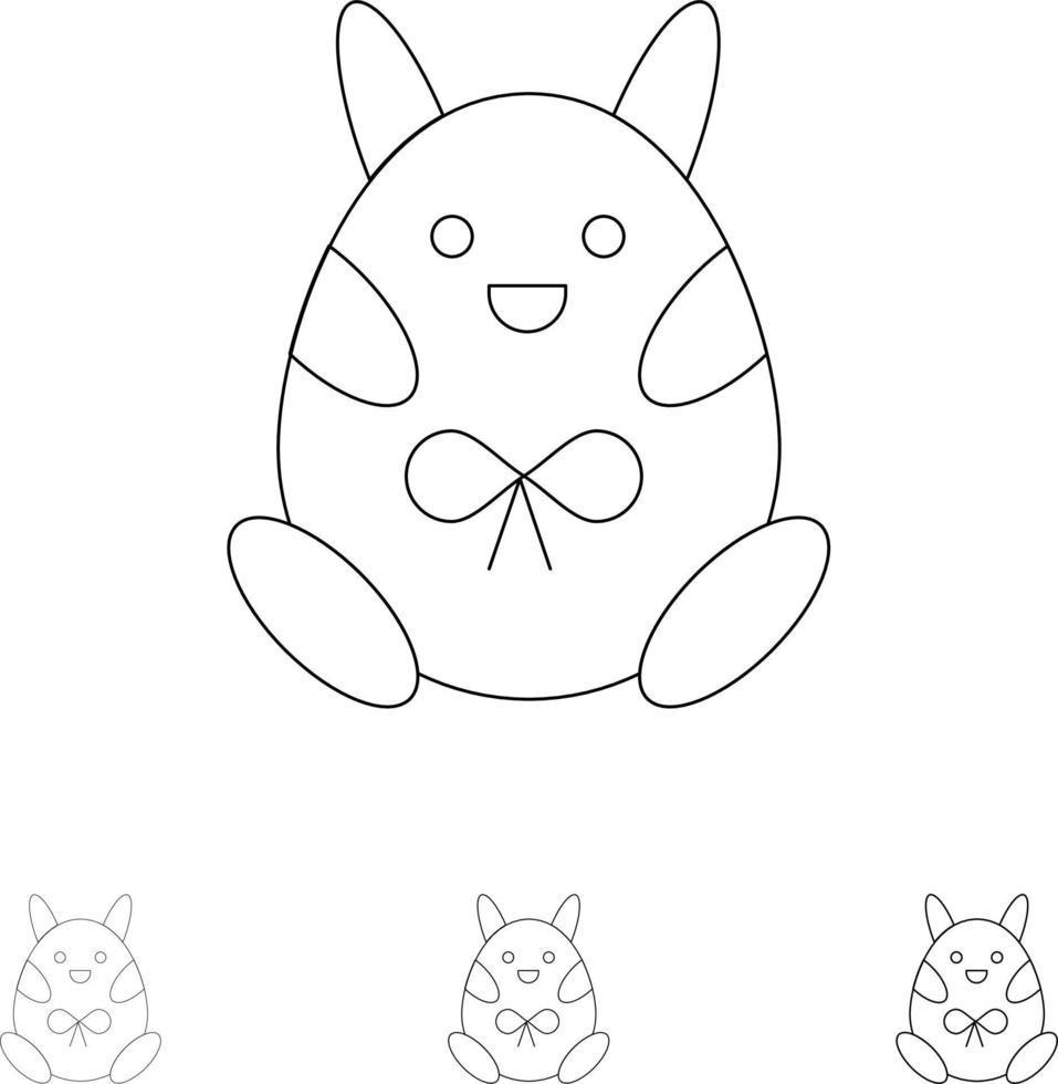 Chicken Easter Baby Happy Bold and thin black line icon set vector