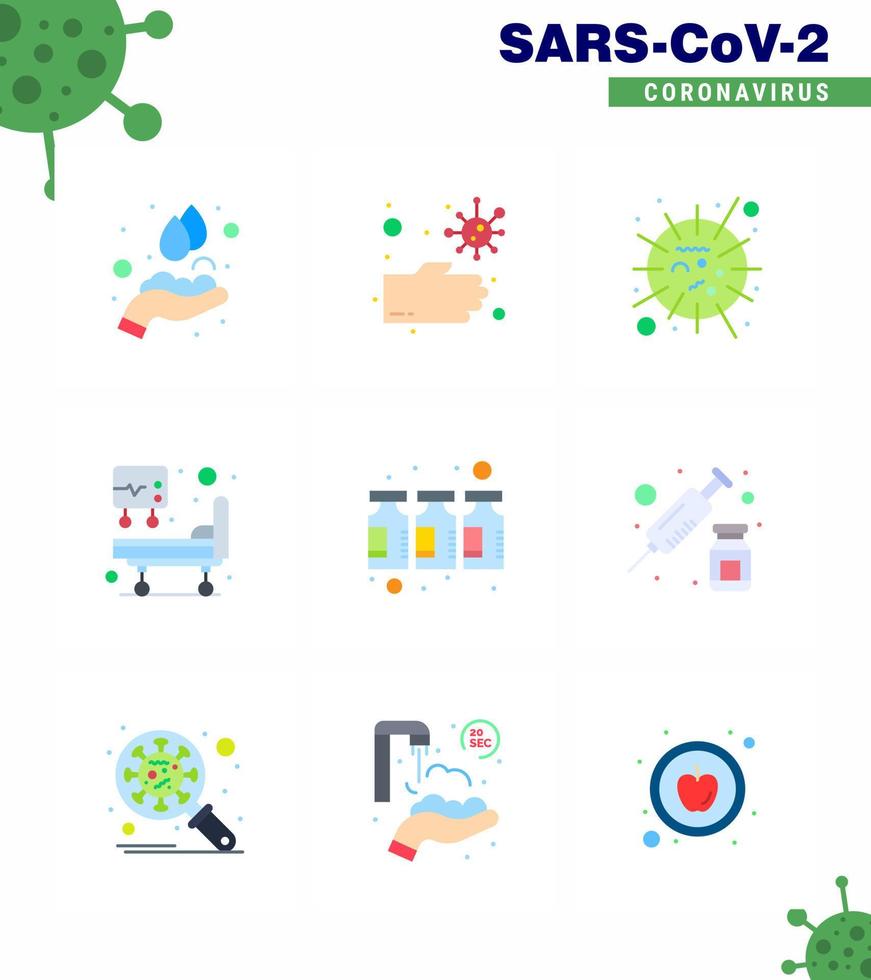 9 color plano coronavirus enfermedad y prevención vector icono drogas tratamiento médico gripe icu virus coronavirus viral 2019nov enfermedad vector elementos de diseño