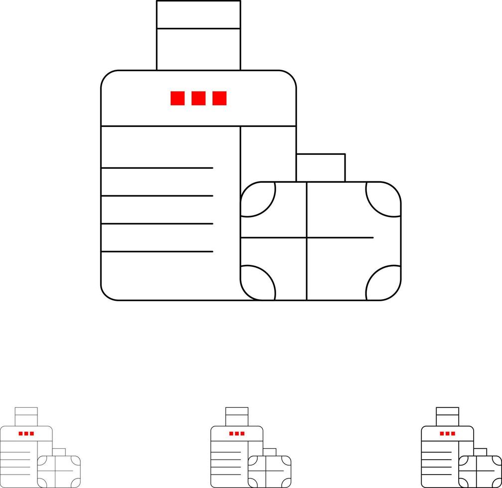Luggage Bag Handbag Hotel Bold and thin black line icon set vector