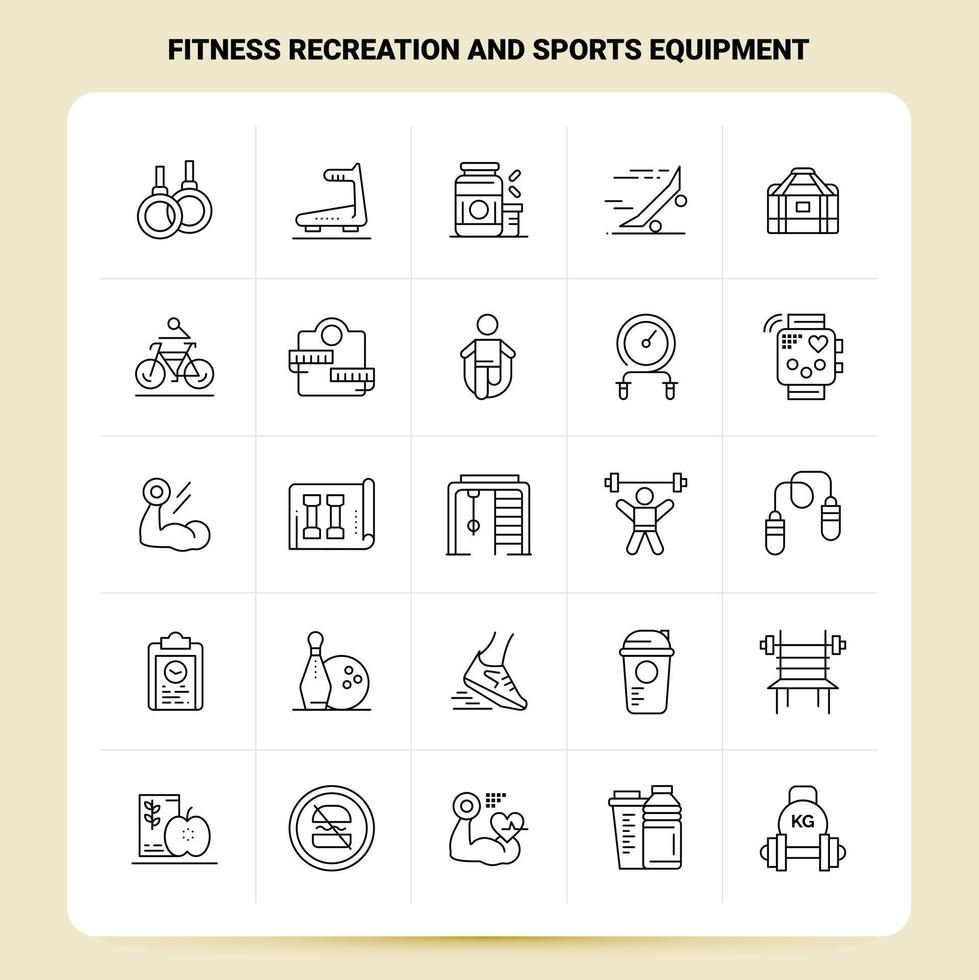 OutLine 25 Fitness Recreation And Sports Equipment Icon set Vector Line Style Design Black Icons Set Linear pictogram pack Web and Mobile Business ideas design Vector Illustration