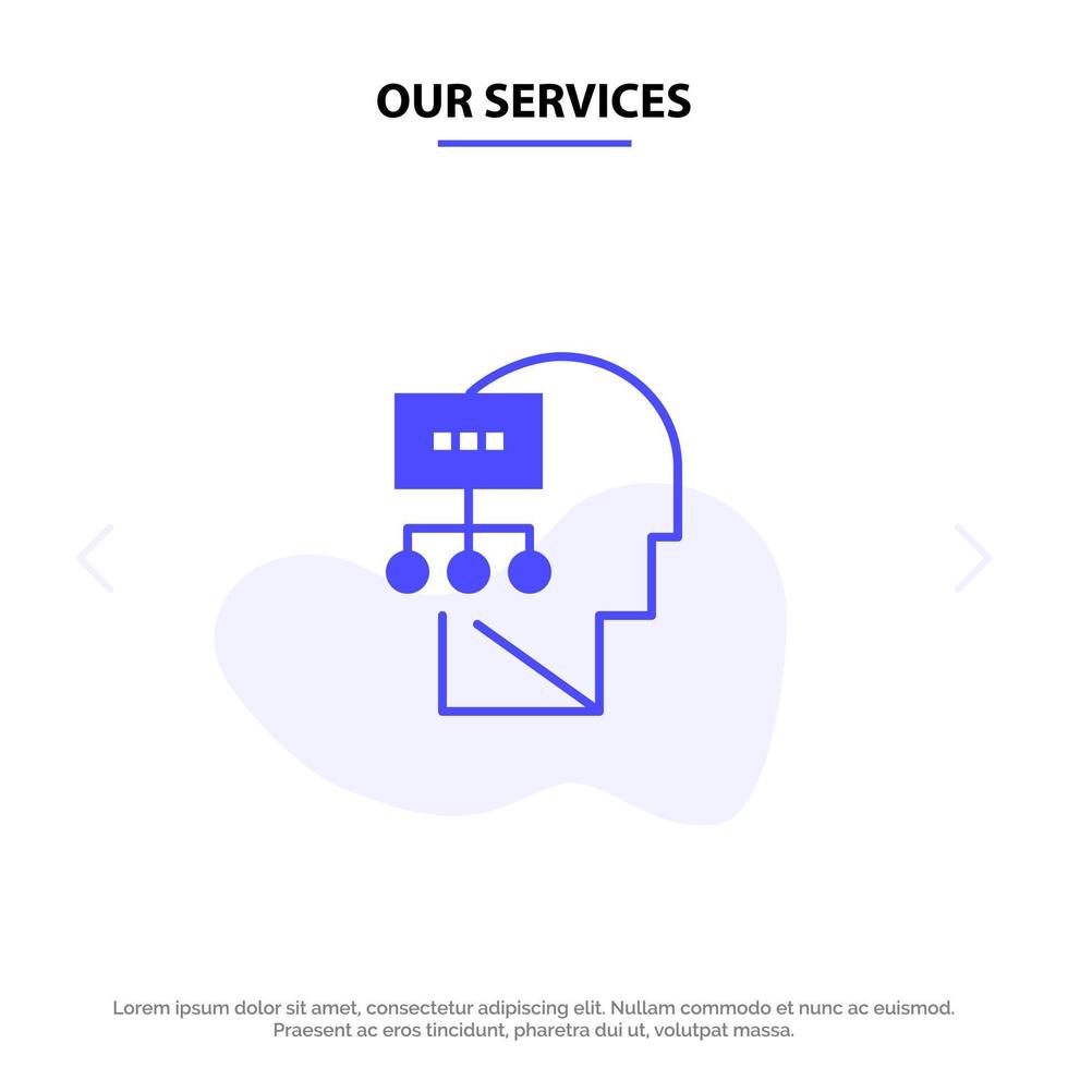 Our Services Planning Theory Mind Head Solid Glyph Icon Web card Template vector
