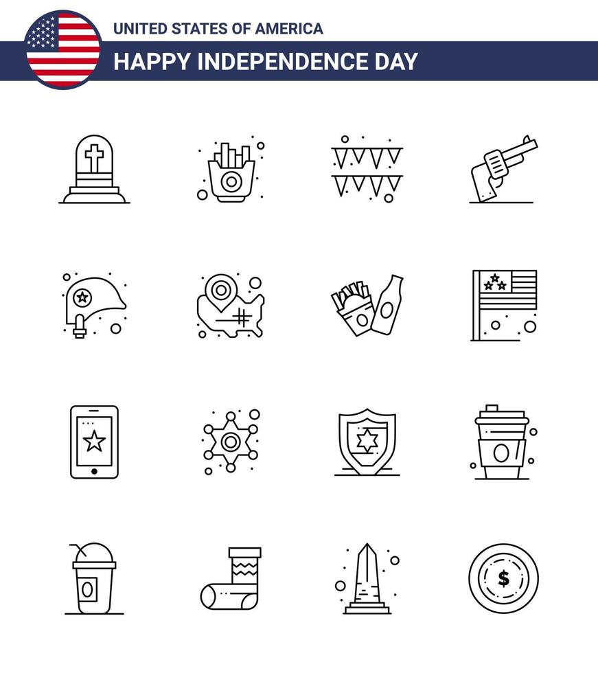 16 iconos creativos de estados unidos signos de independencia modernos y símbolos del 4 de julio del festival de la cabeza de protección elementos de diseño vectorial del día de estados unidos editables a mano americana vector