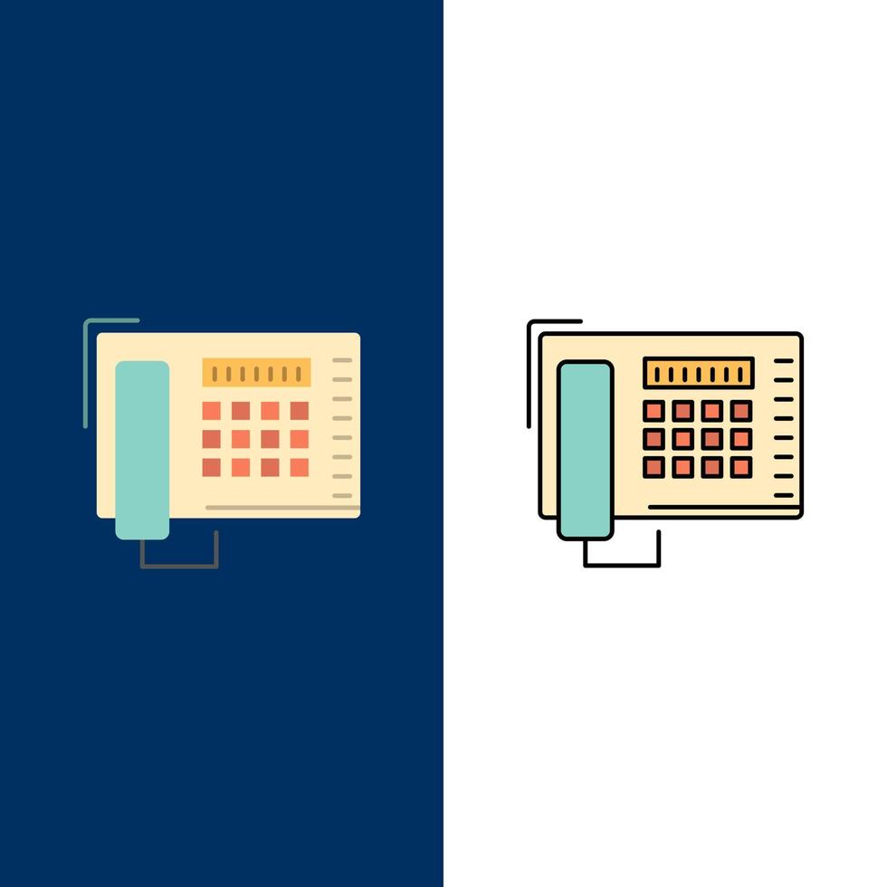 Telephone Fax Number Call  Icons Flat and Line Filled Icon Set Vector Blue Background