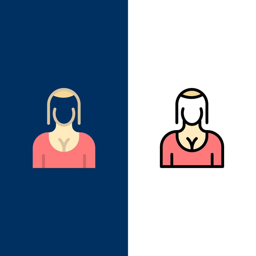 Actress Avatar Character Girl Lady  Icons Flat and Line Filled Icon Set Vector Blue Background