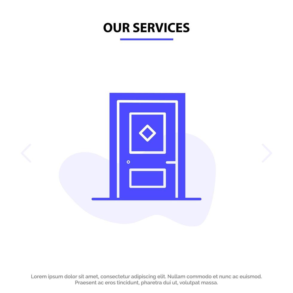 Our Services Building Build Construction Door Solid Glyph Icon Web card Template vector