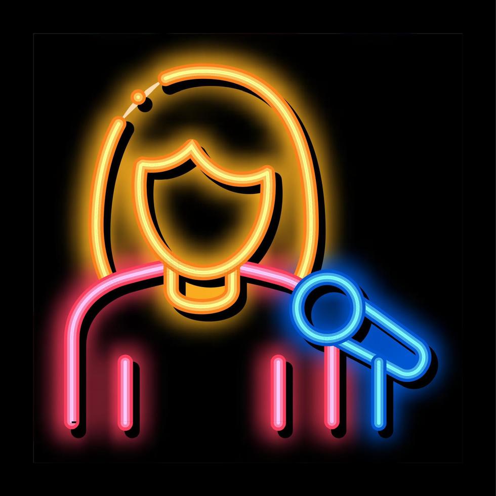 cantante mujer talento humano neon resplandor icono ilustración vector