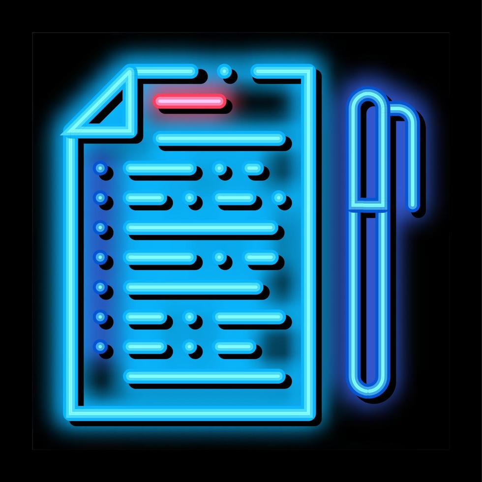 Voting Sheet with Pen neon glow icon illustration vector
