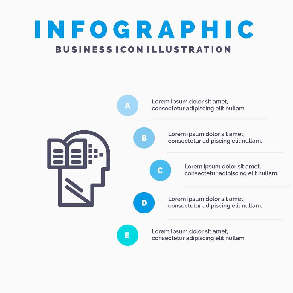 Knowledge Book Head Mind Line icon with 5 steps presentation infographics Background vector