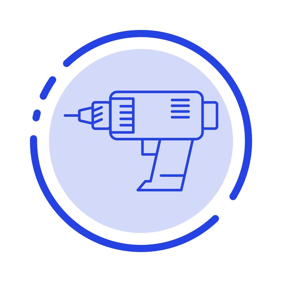 taladro máquina eléctrica electrónica inalámbrica línea punteada azul icono de línea vector