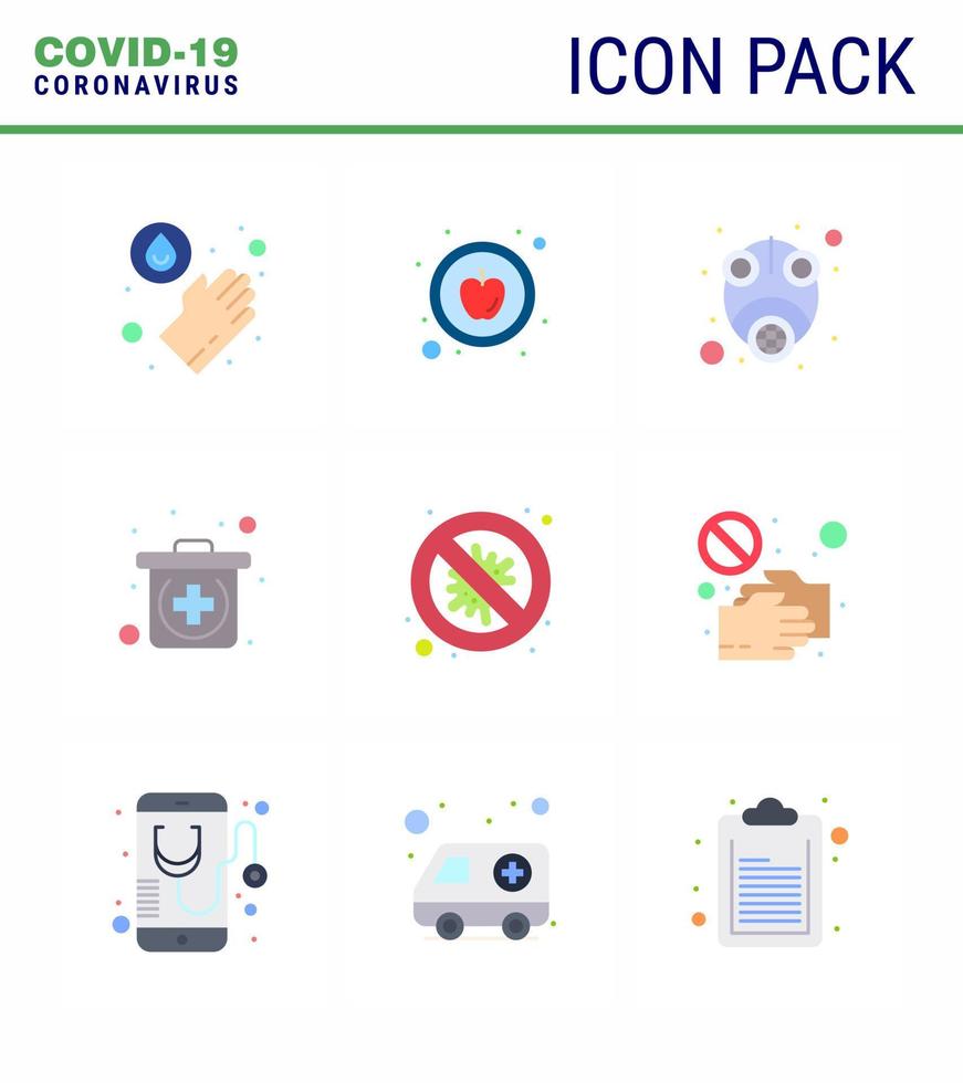 Corona virus disease 9 Flat Color icon pack suck as virus protection mask bacteria kit viral coronavirus 2019nov disease Vector Design Elements