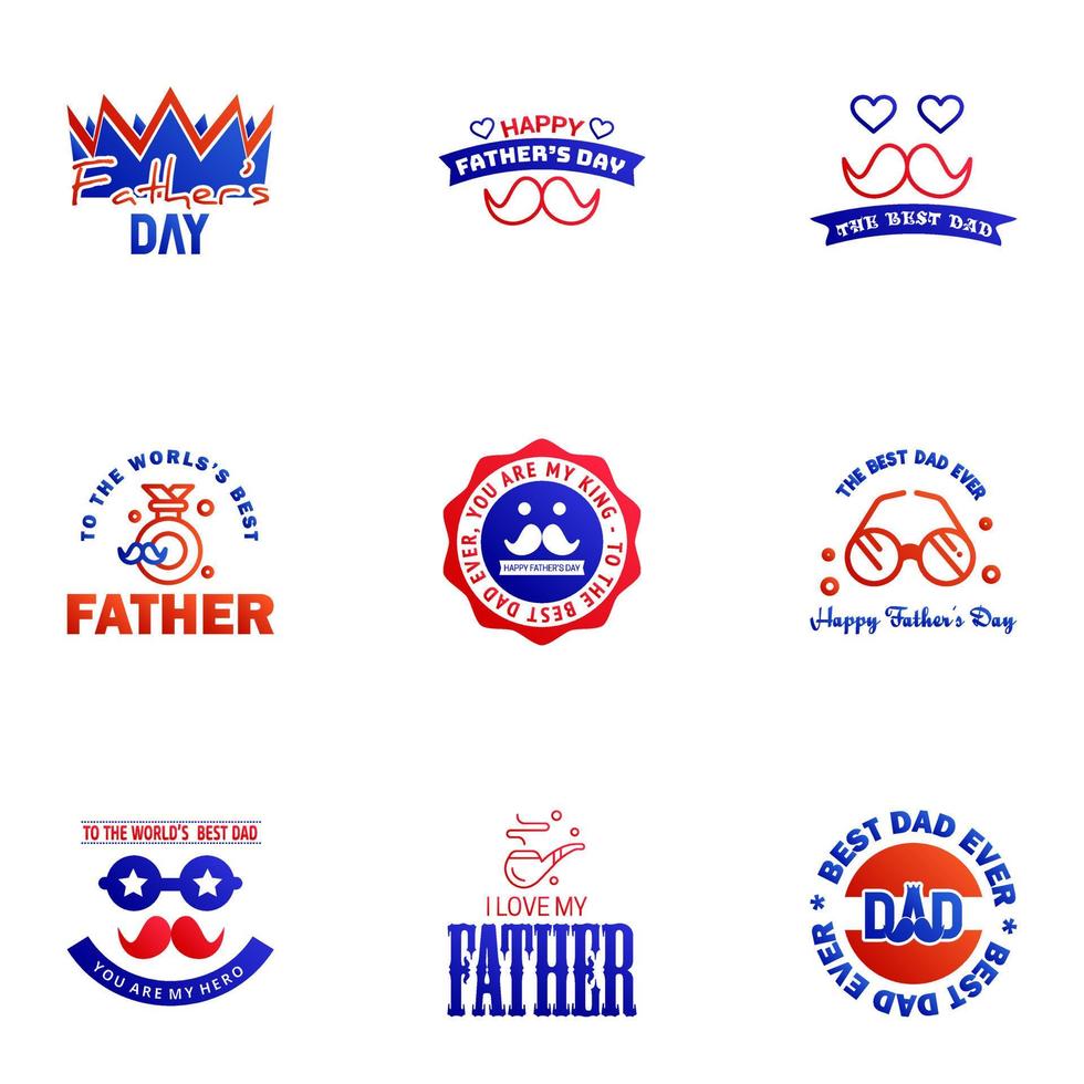 feliz día del padre 9 tipografía azul y roja conjunto emblemas vectoriales letras para tarjetas de felicitación pancartas diseño de camiseta eres el mejor padre elementos de diseño vectorial editables vector