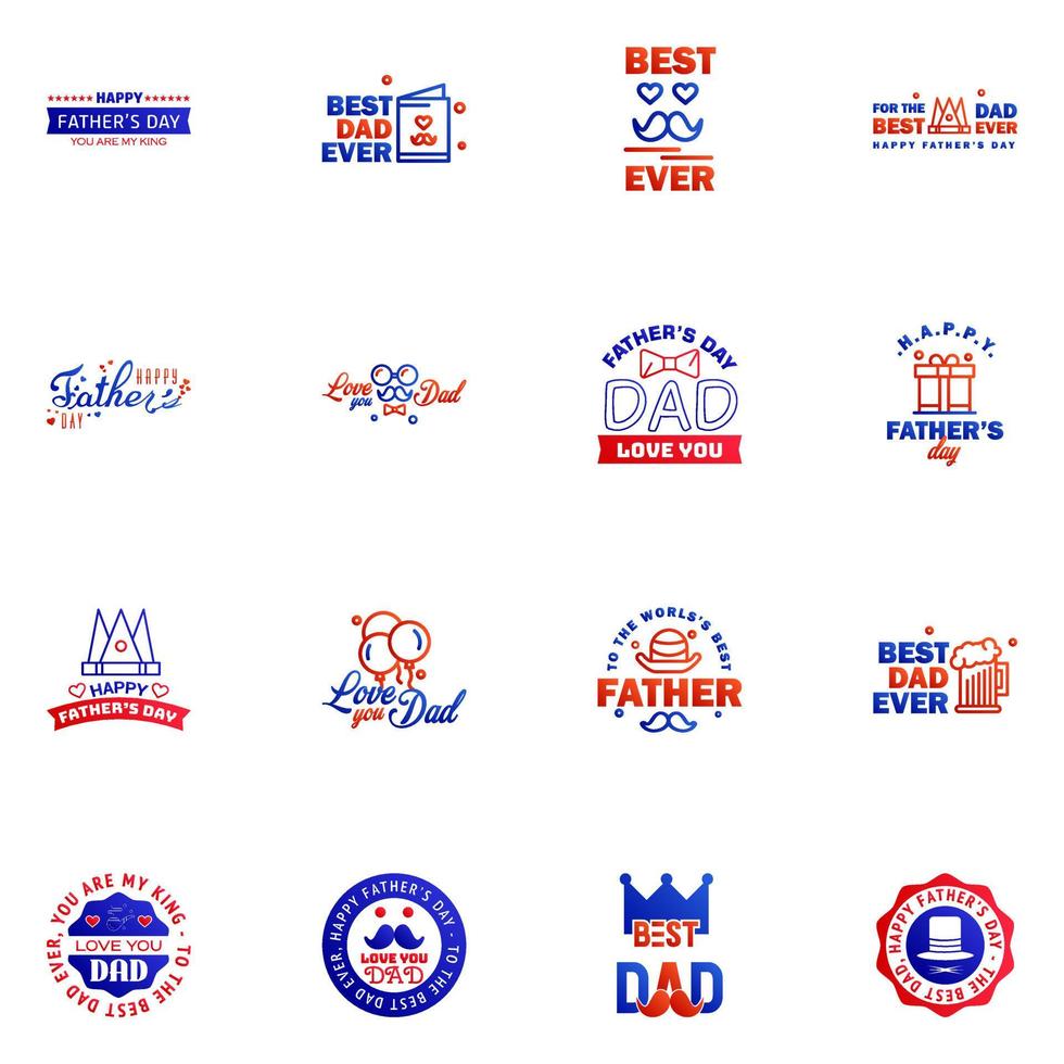 happy fathers day 16 Blue and red text design Vector calligraphy Typography poster Usable as background Editable Vector Design Elements