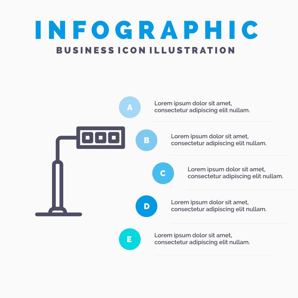 Construction Light Tower Road Line icon with 5 steps presentation infographics Background vector