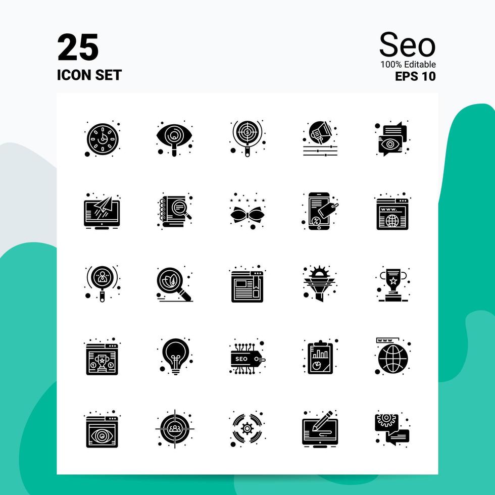 25 conjunto de iconos de seo 100 archivos editables eps 10 ideas de concepto de logotipo de empresa diseño de icono de glifo sólido vector