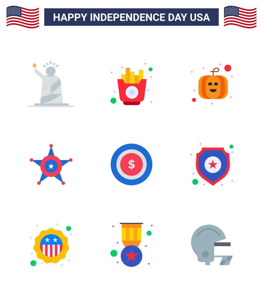 paquete de iconos de vector de stock de día americano 9 signos y símbolos de línea para dólar usa chips estrella hombres elementos de diseño de vector de día de estados unidos editables