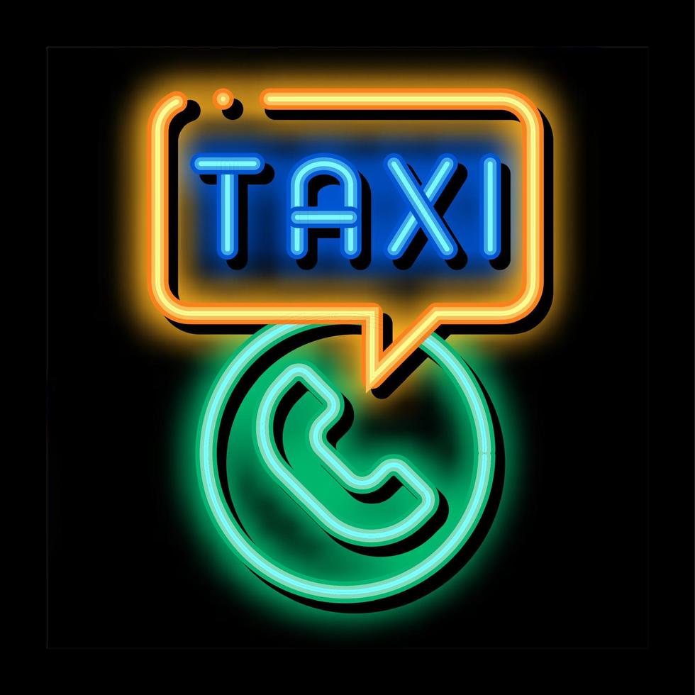 llamada de taxi servicio telefónico taxi en línea resplandor de neón icono ilustración vector